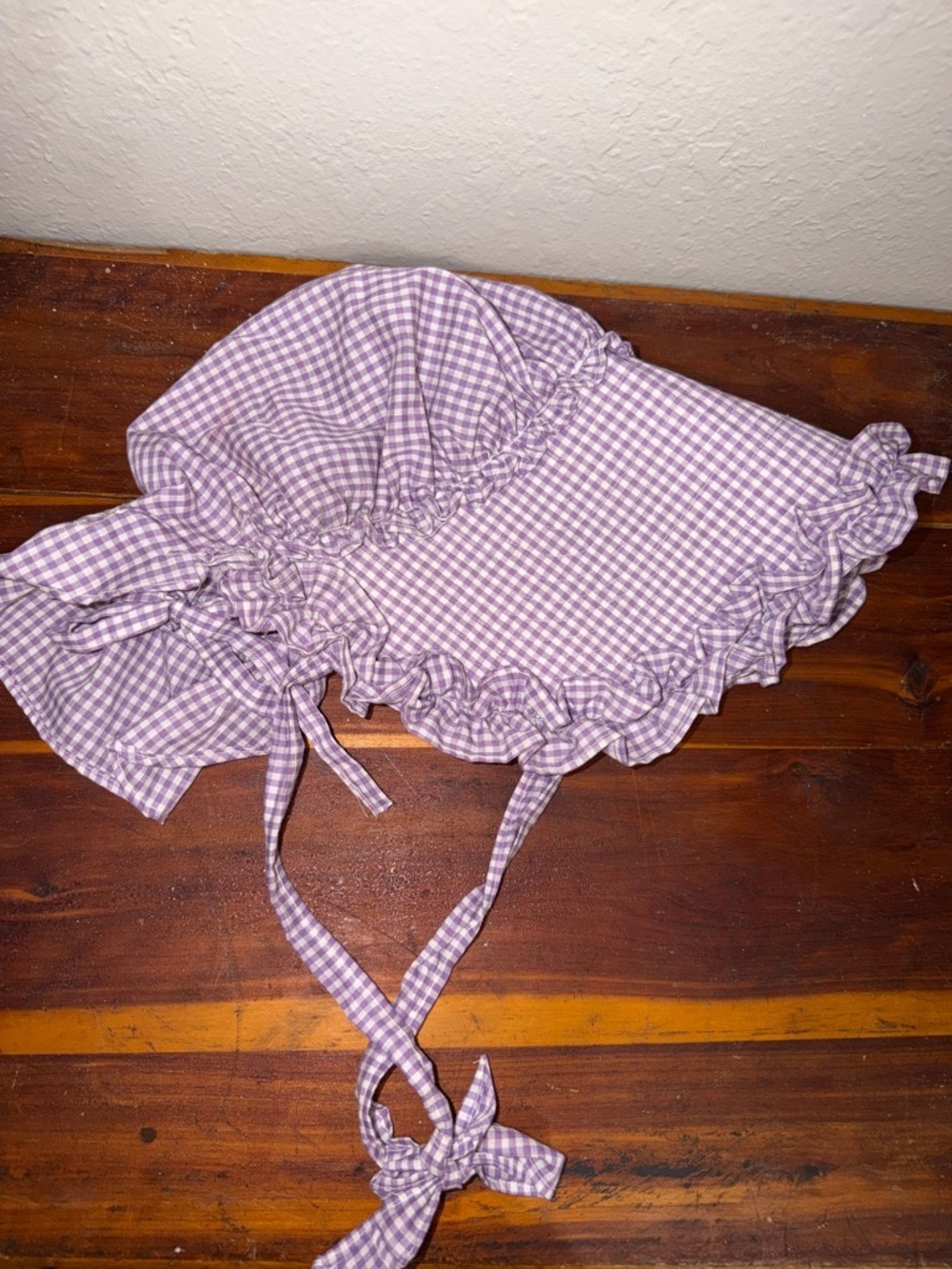 Vintage Gingham Bonnet with Ruffle Trim • farmhouse • prairie • modest• twee